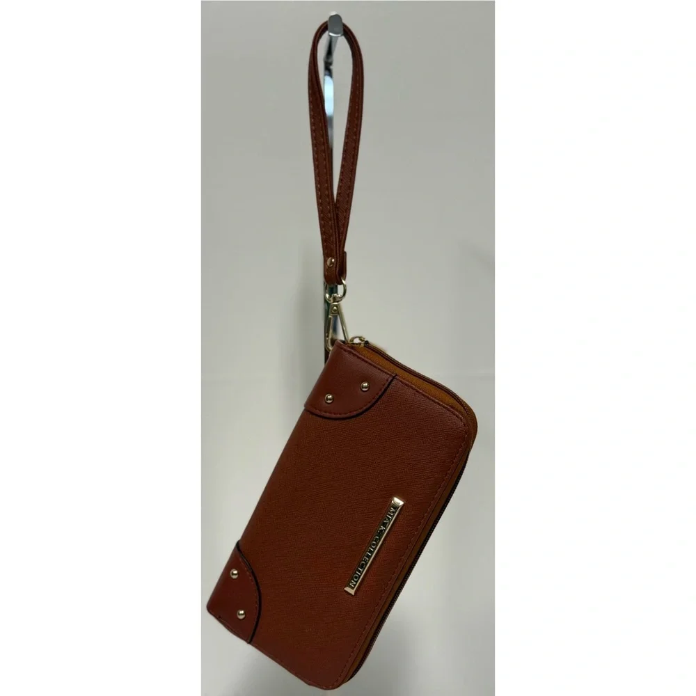 Mia K. Collection Vegan Leather Wallet Wristlet Brown